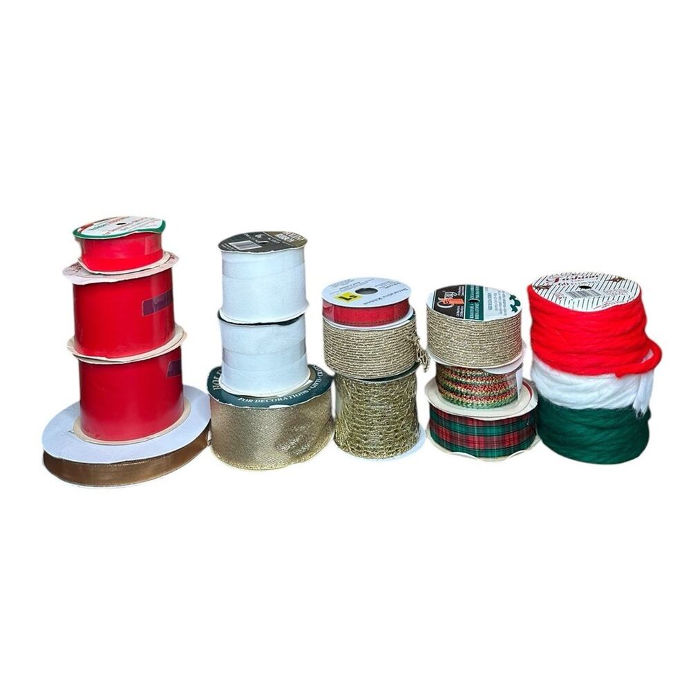 Vtg Christmas‎ Ribbon Big Lot 16 Spools Wire Edge Mesh Velvet Foil New Partials